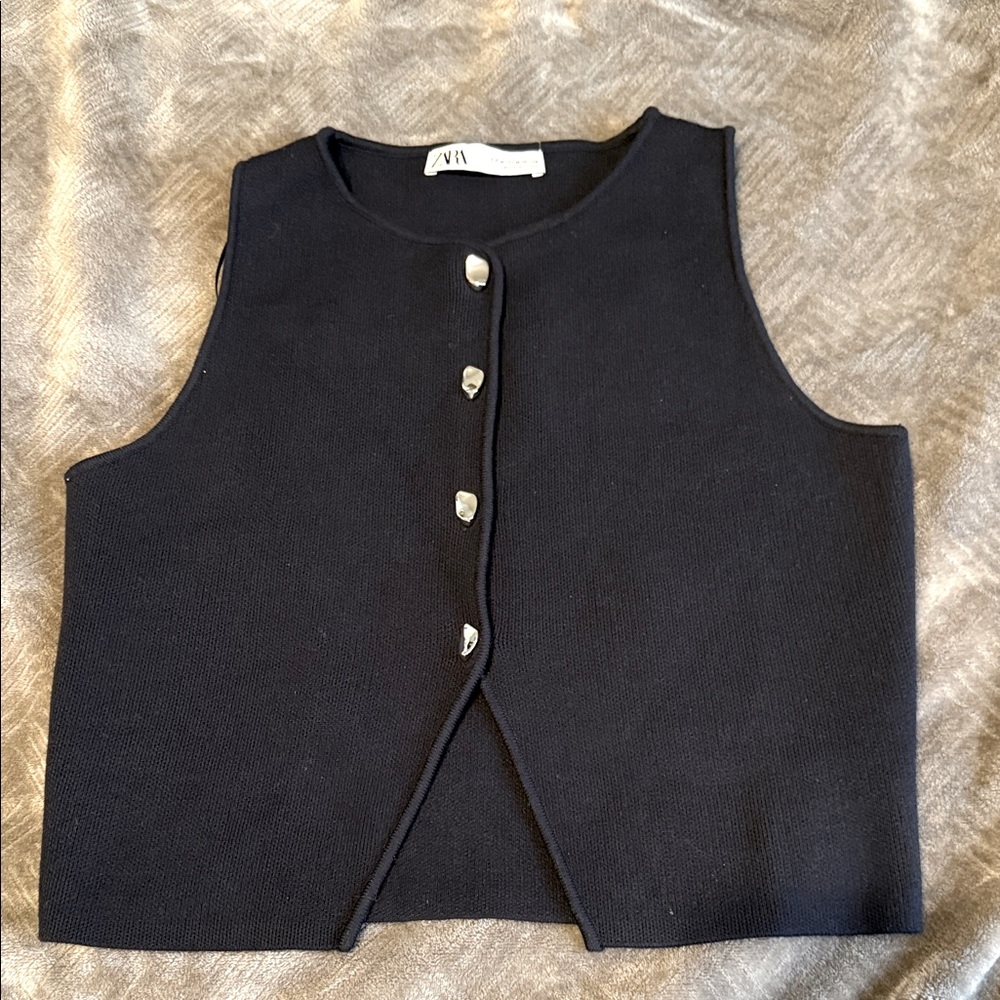Zara Navy Blur Button-Up Top